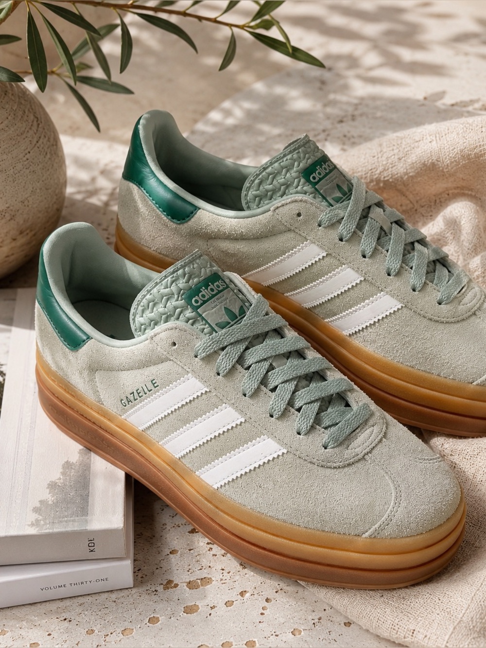 adidas Gazelle Women’s Sneakers - Sage Green & White with Gum Sole
